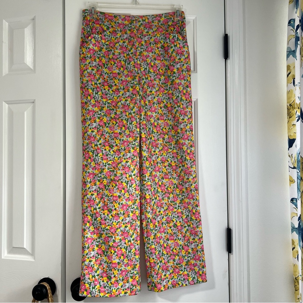 Vintage 70’s Flower Power Bright Floral Pants Trousers Straight Flare Leg Medium - Picture 7 of 16